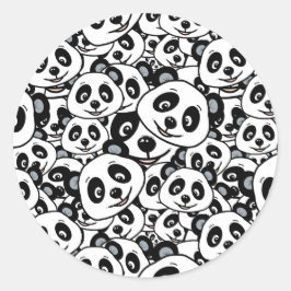 Pegatina Redonda Lindo patrón de oso panda moderno en blanco y negr