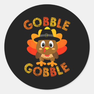 Pegatina Redonda Lindo Pavo Gobble Gobble Lgrim Niños Pequeños Grac