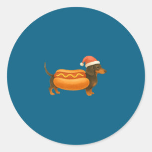 Pegatina Redonda Lindo Pequeño Navidad Divertido Hot Dog Dachshund 