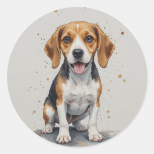 Pegatina Redonda Lindo Perro Beagle Feliz Mascota Animal
