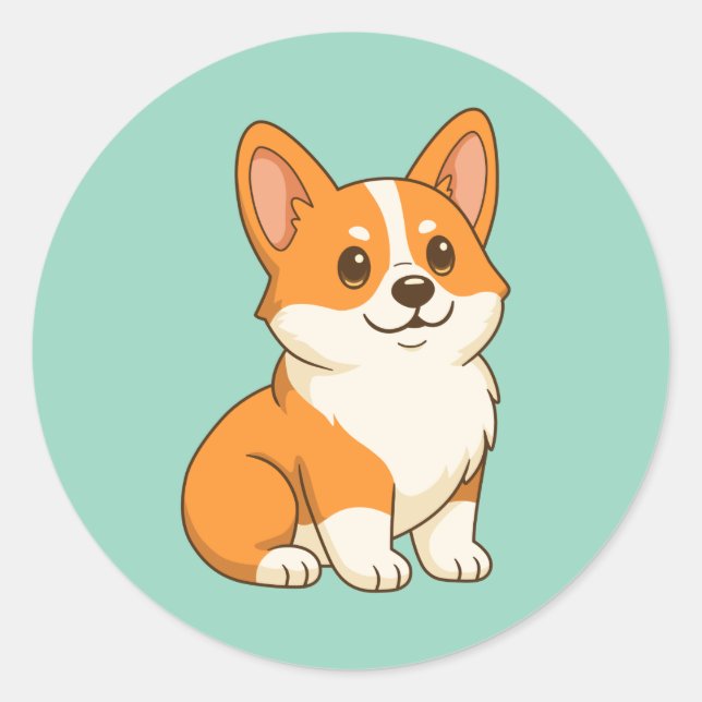 Pegatina Redonda Lindo perro Corgi verde (Anverso)