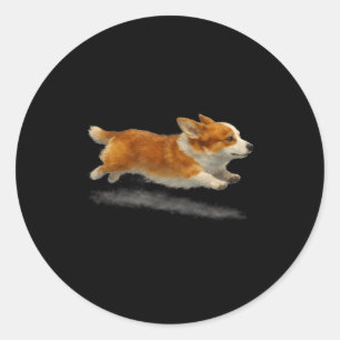 Pegatina Redonda Lindo perro corriendo meme divertido arte corgi co