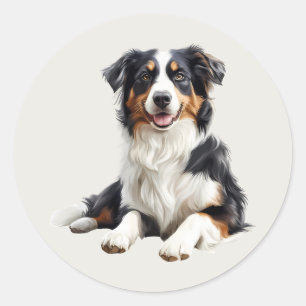Pegatina Redonda Lindo perro feliz pastor australiano mascota anima