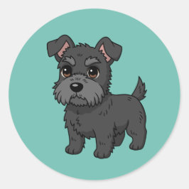 Pegatina Redonda Lindo perro Terrier Escocés negro verde
