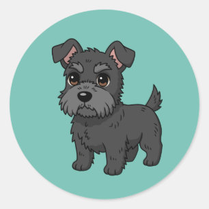 Pegatina Redonda Lindo perro Terrier Escocés negro verde