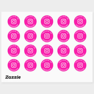 Pegatina Redonda lindo personalizado rosa caliente Instagram medios
