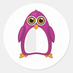 Pegatina Redonda Lindo Pingüino Violeta Rojo Kawaii De Dibujos Anim