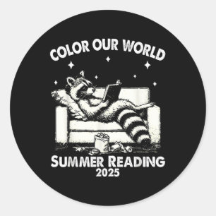 Pegatina Redonda Lindo Raccoon Book Lover Summer Reading 2025