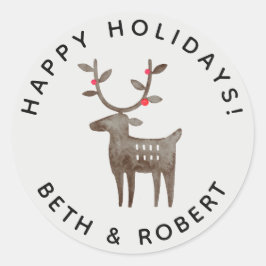 Pegatina Redonda Lindo Reno de Acuarela | Fumado Blanco - Cualquier