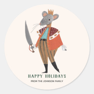 Pegatina Redonda Lindo Rey Ratón de Navidad Ecru de Cascanueces