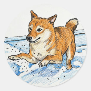 Pegatina Redonda Lindo Shiba Inu "Salto al Amor" para el Día de San