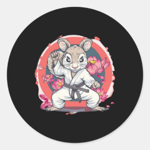 Pegatina Redonda Lindo Squirrel de Karate Flor de Loto Kickboxing d
