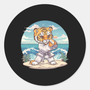 Pegatina Redonda Lindo Tigre de Karate Kickboxing Taekwondo Jiu-jit