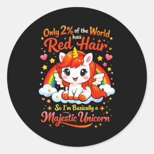 Pegatina Redonda Lindo unicornio de pelo rojo orgullo pelirrojo dic
