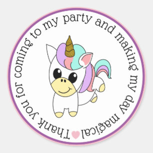 Pegatina Redonda Lindo Unicornio Gracias Por Venir A Mi Fiesta