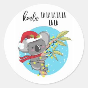 Pegatina Redonda lindo y gracioso tarjeta de Navidades koala fa la