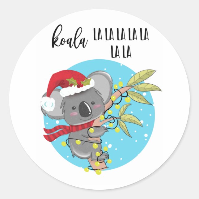 Pegatina Redonda lindo y gracioso tarjeta de Navidades koala fa la  (Anverso)