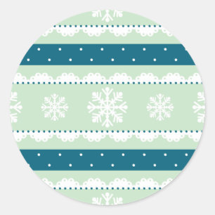 Pegatina Redonda Lindos Navidades Mint Green White Snflakes Pattern