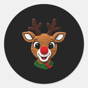 Pegatina Redonda Lindos pijamas navideños de ganchillo Rudolph Reno
