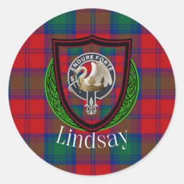 Pegatina Redonda Lindsay Scottish Clan Tartan & Crest