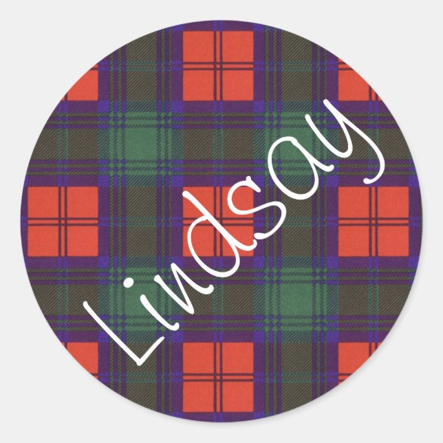 Pegatina Redonda Lindsay Scottish Tartan Pattern (Anverso)