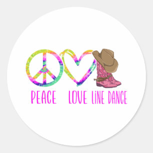 Pegatina Redonda Line Dancing Dance Teacher Tie Dye Peace Love Line