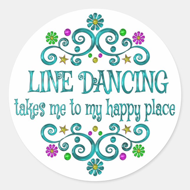 Pegatina Redonda Line Dancing Happy Place (Anverso)