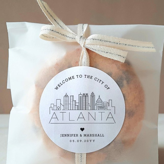 Pegatina Redonda Línea aérea de Atlanta | Boda Favor De La Bienveni (Add these favor stickers as wonderful touch to make your wedding favors stand out! )