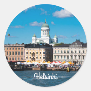 Pegatina Redonda Línea aérea de Helsinki
