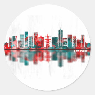 Pegatina Redonda Línea aérea de Japón de Kawasaki