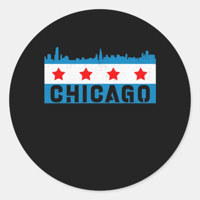Pegatina Redonda Línea aérea de la bandera de Chicago Vintage (Anverso)