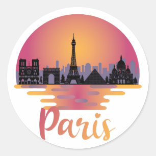 Pegatina Redonda Línea aérea de París - Francia Travel