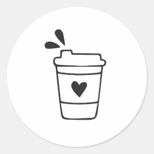 Pegatina Redonda Línea artística de taza de café