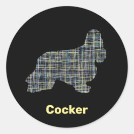 Pegatina Redonda Línea Cuadrícula Amarilla y Negra del perro Cocker