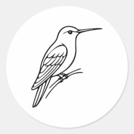 Pegatina Redonda Línea de Arte de Colibrí – Ilustración de Pájaro