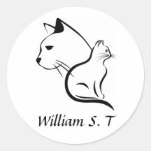 Línea de arte de gato en blanco y negro con nombre