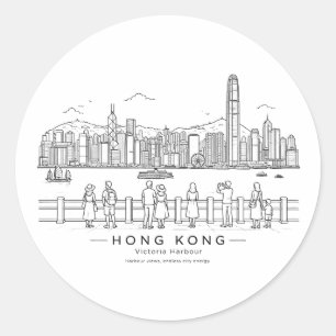 Pegatina Redonda Línea de arte del puerto de Victoria de Hong Kong