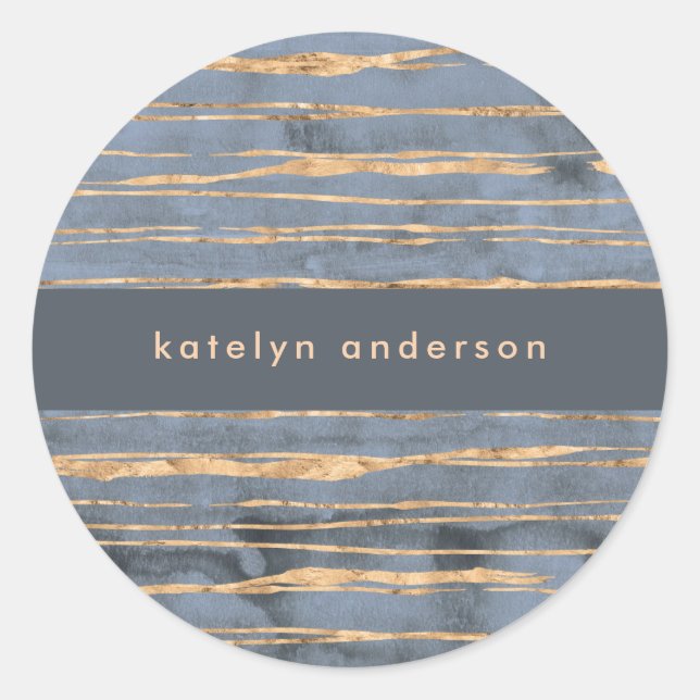 Pegatina Redonda Línea de oro desordenada | Blue Periwinkle | Profe (Anverso)