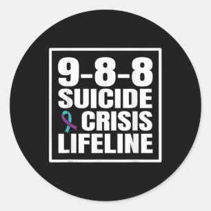 Pegatina Redonda Línea de Prevención del Suicidio 988 y Crisis