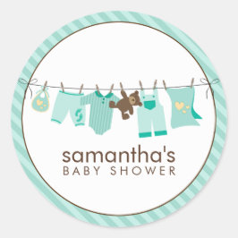 Pegatina Redonda Línea de ropa del bebé {verde}