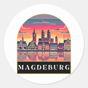Pegatina Redonda Línea de Skyline Retro Magdeburg