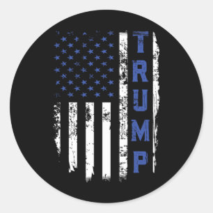 Pegatina Redonda Línea delgada azul policía Trump republicano polic