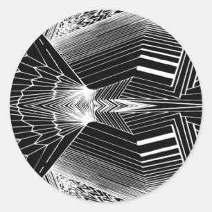 Pegatina Redonda Línea diseño abstracto negro y blanco del arte