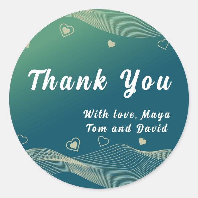 Pegatina Redonda Línea elegante y diseño de corazón gracias (Anverso)