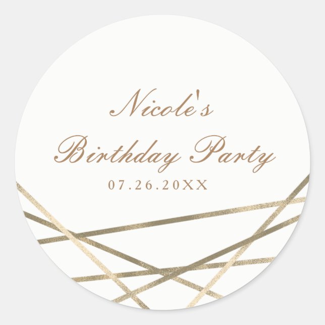 Pegatina Redonda Línea geométrica moderna de oro Moda Glam Party Fa (Anverso)