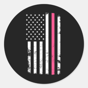 Pegatina Redonda Línea Rosa De La Bandera Estadounidense Para El Cá