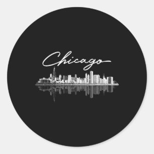 Pegatina Redonda Línea Skyline De Chicago Para