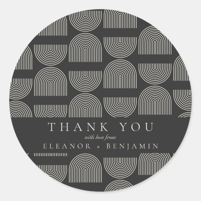 Pegatina Redonda Líneas elegantes Personalizado Boda blanco negro G (Anverso)