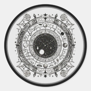 Pegatina Redonda Líneas estelares: Zodiaco detallado