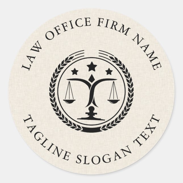 Pegatina Redonda Lino crema claro Textura Logotipo negro Personaliz (Anverso)